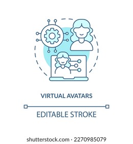 Virtual avatars turquoise concept icon. Synthetic data solution for metaverse abstract idea thin line illustration. Isolated outline drawing. Editable stroke. Arial, Myriad Pro-Bold fonts used