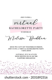 Virtual Bachelorette Invitation | Virtual Hen Party Invitation | Lockdown Bachelorette Zoom Party Vector Invite