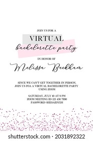 Virtual Bachelorette Invitation | Virtual Hen Party Invitation | Lockdown Bachelorette Zoom Party Vector Invite