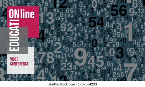 Virtual background for video conferencing. A pattern of digits. Digits of different sizes. Template for courses or webinars.