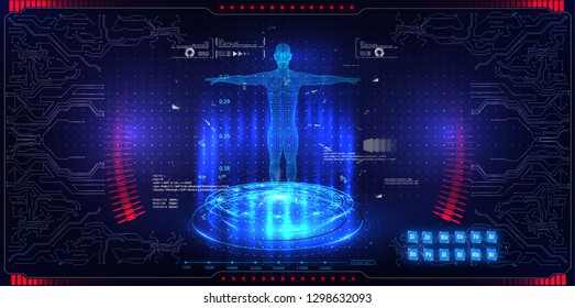 Virtual Body Hi Tech Diagnostic Panel. Hud element ui medical examination. Display set of virtual interface elements. Modern medical examination HUD style