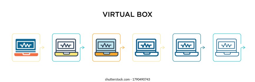 Virtual box vector icon in 6 different modern styles. Black, two colored virtual box icons designed in filled, outline, line and stroke style. Vector illustration can be used for web, mobile, ui