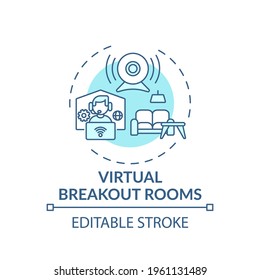 Virtual Breakout Rooms Concept Icon. VE Success Tip Idea Thin Line Illustration. Working On Group Assignment. Internet Meeting. Vector Isolated Outline RGB Color Drawing. Editable Stroke