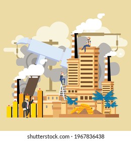 ilustración vectorial de asistente de negocios virtual. vector, en proyecto combinado equipo, dinero, tarjeta de gestión de inversiones. asistente de diseño gráfico, concepto de negocio de construcción