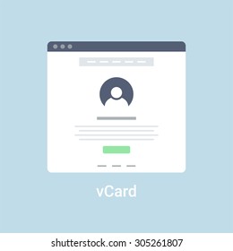Virtual business card website wireframe interface template. Flat vector illustration on blue background