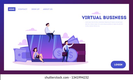 Virtual business concept. Modern technology and internet. Online communication and remote management. Isolated vector illustration in cartoon style