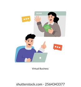 Virtual Business  concept vector illustration. Business Collaboration isolated on white Background.