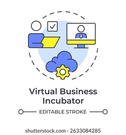 Virtual business incubators multi color concept icon. Remote support, cloud technology. Round shape line illustration. Abstract idea. Graphic design. Easy to use in infographic, brochure