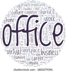 Virtual Business Office, Vektorgrafik Wort Cloud einzeln auf weißem Hintergrund.