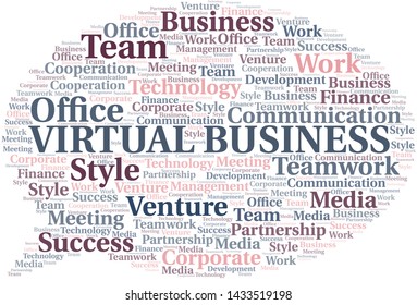 Virtual Business word cloud. Collage made with text only.
