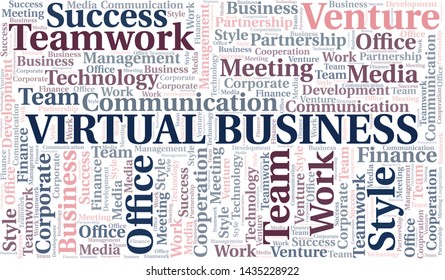 Virtual Business word cloud. Collage made with text only.