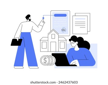 Virtual buying isolated cartoon vector illustrations. Man selling his property online, virtual signature, small business, real estate listing service, modern technology vector cartoon.