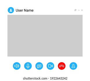 Virtual call video mockup icon. Videocall interface phone desktop conference screen template ui