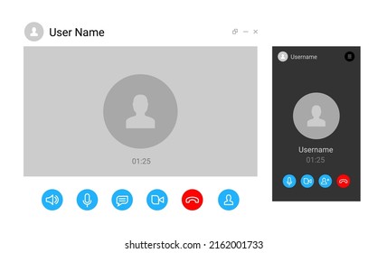 Icono de simulación de video de llamada virtual. Plantilla de pantalla de conferencia de escritorio de la interfaz de vídeo
