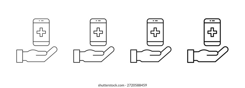 Vector de los iconos del cuidado virtual fijado en diverso estilo de la línea del trazo