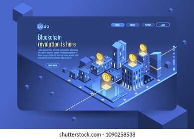 Virtual cash transaction, cryptocurrency blockchain concept. Datecenter or crypto bank concept for web banner, infographics, hero images. Isometric vector illustration isolated on generic background.