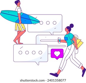 Virtual characters social communication concept business flat vector hand drawn illustration
