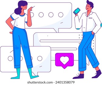 Virtual characters social communication concept business flat vector hand drawn illustration
