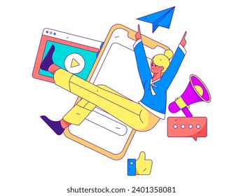 Virtual characters social communication concept business flat vector hand drawn illustration
