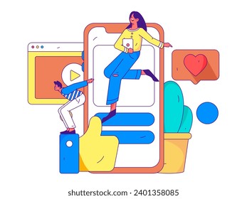 Virtual characters social communication concept business flat vector hand drawn illustration
