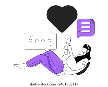 Virtual characters social communication concept business flat vector hand drawn illustration
