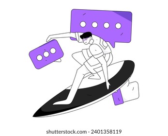 Virtual characters social communication concept business flat vector hand drawn illustration
