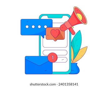 Virtual characters social communication concept business flat vector hand drawn illustration
