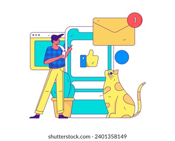 Virtual characters social communication concept business flat vector hand drawn illustration
