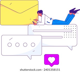 Virtual characters social communication concept business flat vector hand drawn illustration
