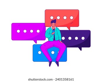 Virtual characters social communication concept business flat vector hand drawn illustration

