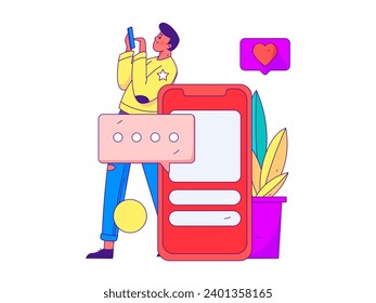 Virtual characters social communication concept business flat vector hand drawn illustration
