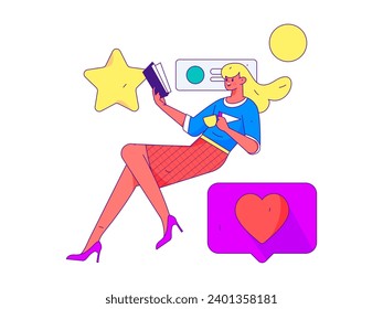 Virtual characters social communication concept business flat vector hand drawn illustration
