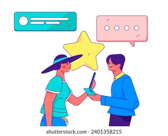 Virtual characters social communication concept business flat vector hand drawn illustration
