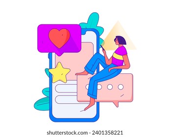 Virtual characters social communication concept business flat vector hand drawn illustration
