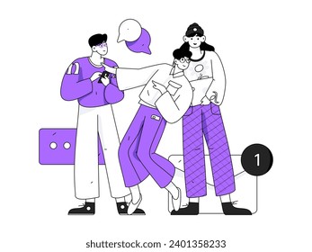 Virtual characters social communication concept business flat vector hand drawn illustration
