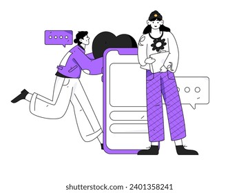 Virtual characters social communication concept business flat vector hand drawn illustration
