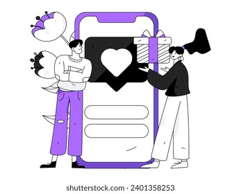 Virtual characters social communication concept business flat vector hand drawn illustration
