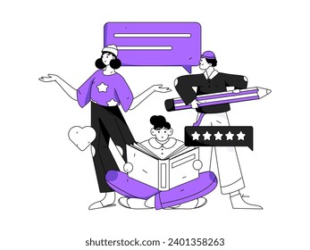 Virtual characters social communication concept business flat vector hand drawn illustration
