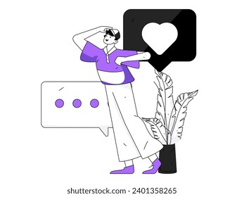 Virtual characters social communication concept business flat vector hand drawn illustration
