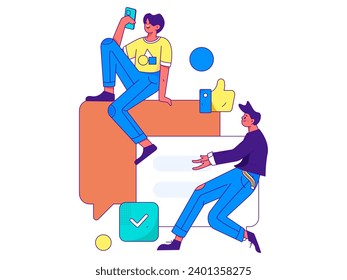 Virtual characters social communication concept business flat vector hand drawn illustration
