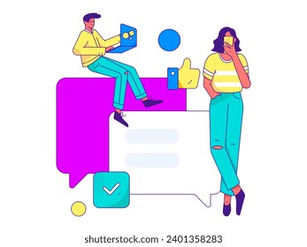 Virtual characters social communication concept business flat vector hand drawn illustration
