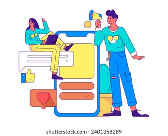 Virtual characters social communication concept business flat vector hand drawn illustration
