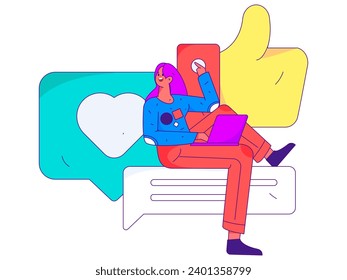 Virtual characters social communication concept business flat vector hand drawn illustration
