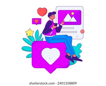 Virtual characters social communication concept business flat vector hand drawn illustration
