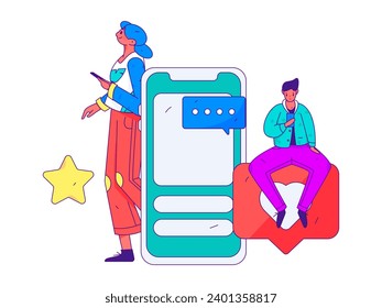Virtual characters social communication concept business flat vector hand drawn illustration
