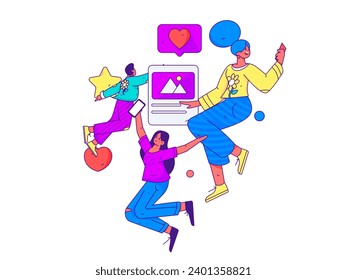 Virtual characters social communication concept business flat vector hand drawn illustration
