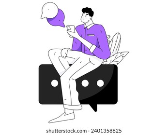 Virtual characters social communication concept business flat vector hand drawn illustration
