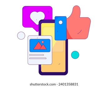 Virtual characters social communication concept business flat vector hand drawn illustration
