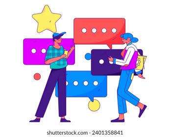 Virtual characters social communication concept business flat vector hand drawn illustration
