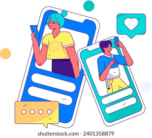 Caracteres virtuales concepto de comunicación social negocio gráfico plano vectorial plano
